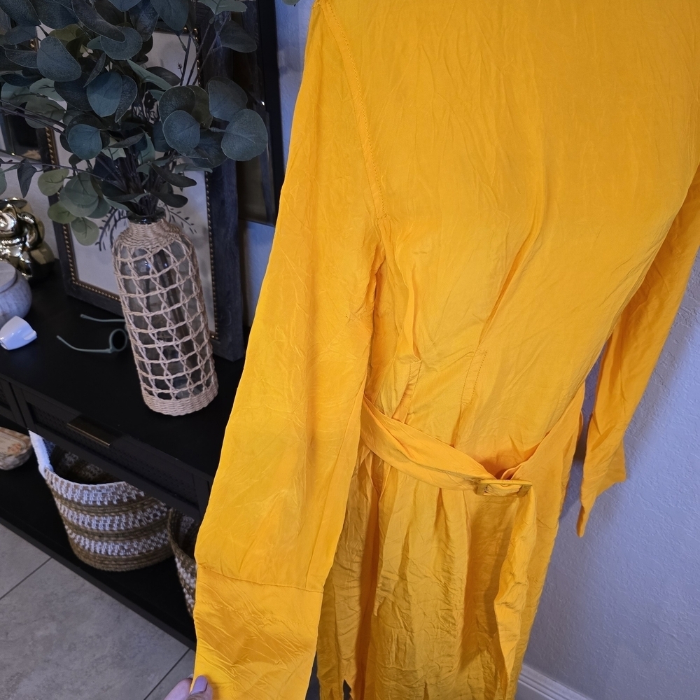 Zara Women’s Yellow Gold Belted Long Shirt Maxi Dress XL - Picture 4 of 10